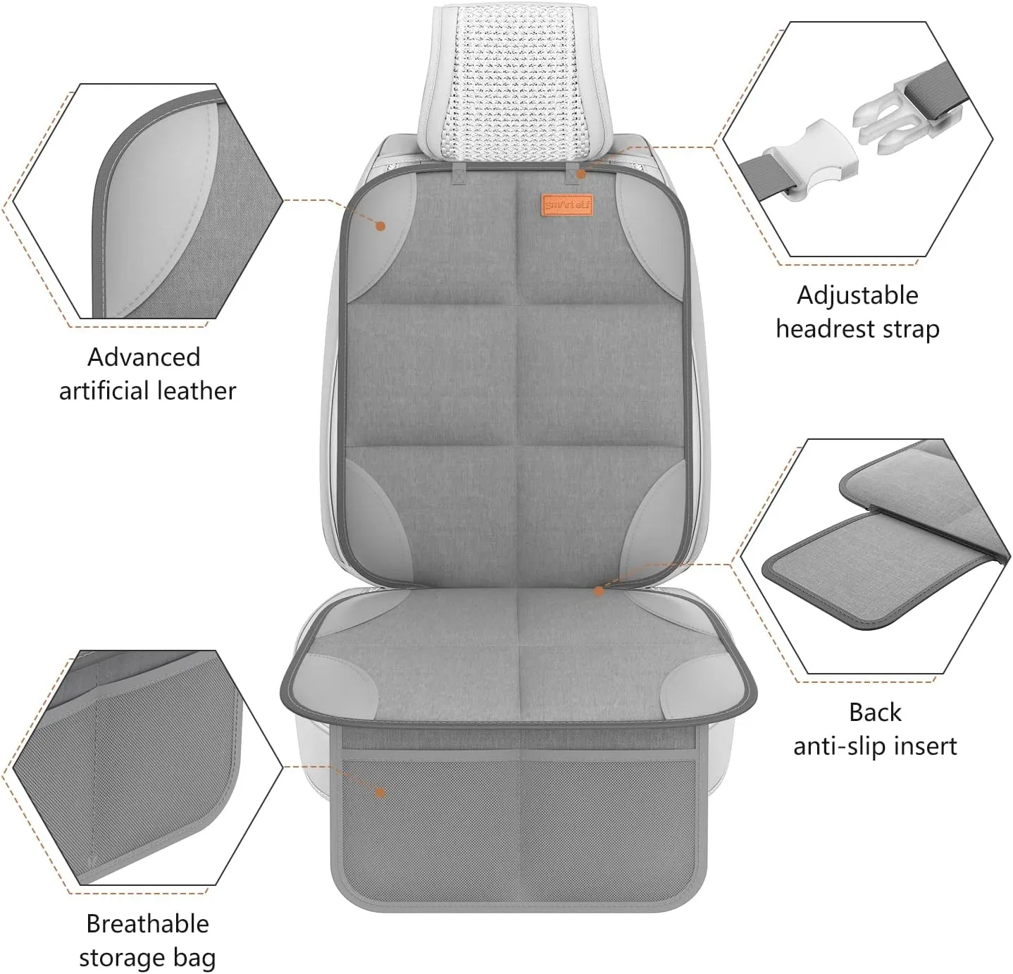 1 Pack Car Seat Protector - 600D Fabric Waterproof Carseat Protector with Thickly Padded & 2 Storage Pockets to Protect Your Car Seats from Child Seats and Pets (Light Grey)