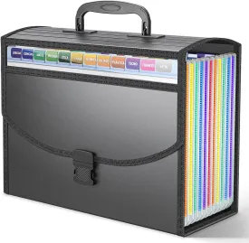 13 Pockets File Organizer with Handle,Accordion File Folders,Portable Expanding Document Bill Receipt Organizer,A4/Letter Size,Monthly Tabs Included,Perfect Portable Filing Cabinet