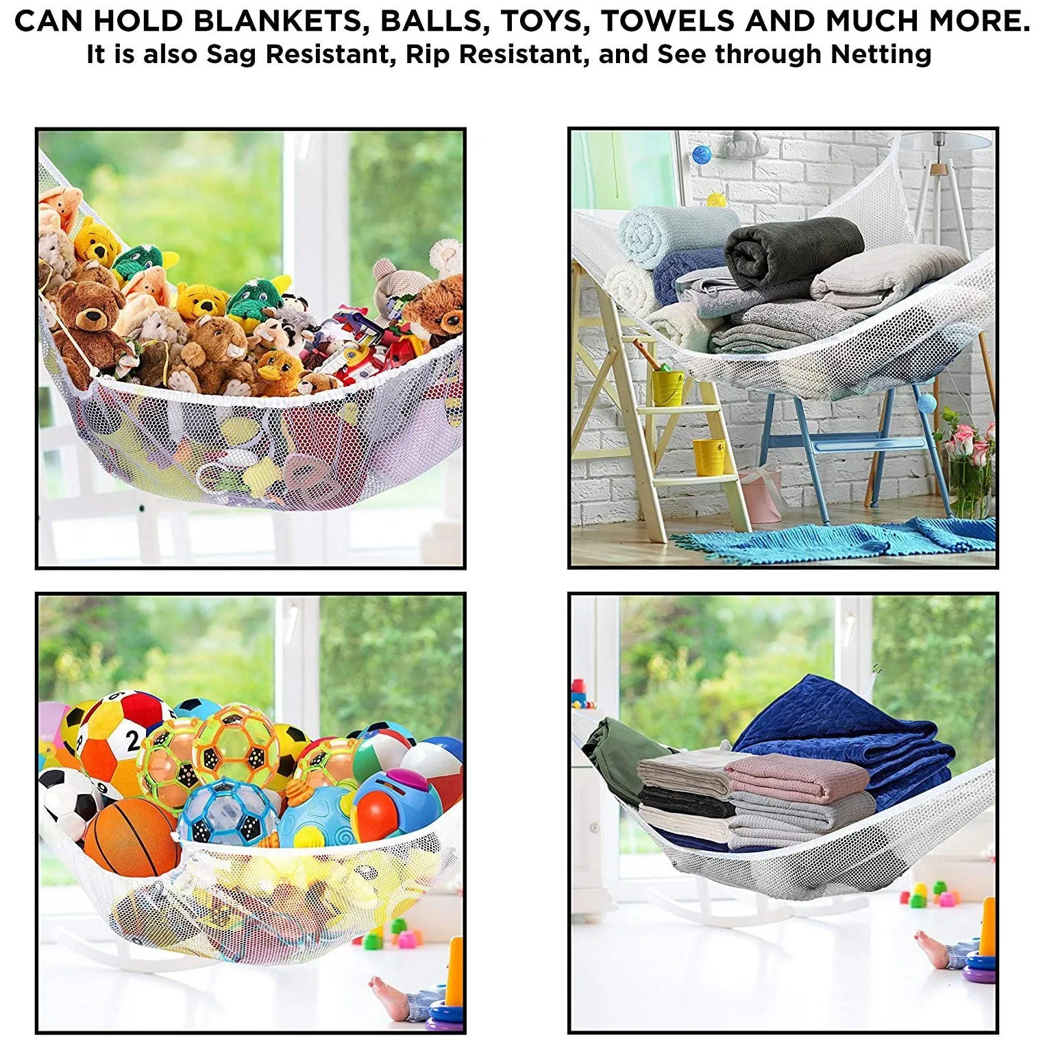 2-Pack: Jumbo Size Toy Stuffed Animal Storage Hammock with Elastic Bands