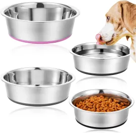 3 Pcs Stainless Steel Dog Bowls, Anti Rust Metal & Non Slip Rubber Base, Heavy Duty Large Feeding Dishes, Food Grade BPA Free, Food and Water Bowl for Large Dogs (3 Sizes)