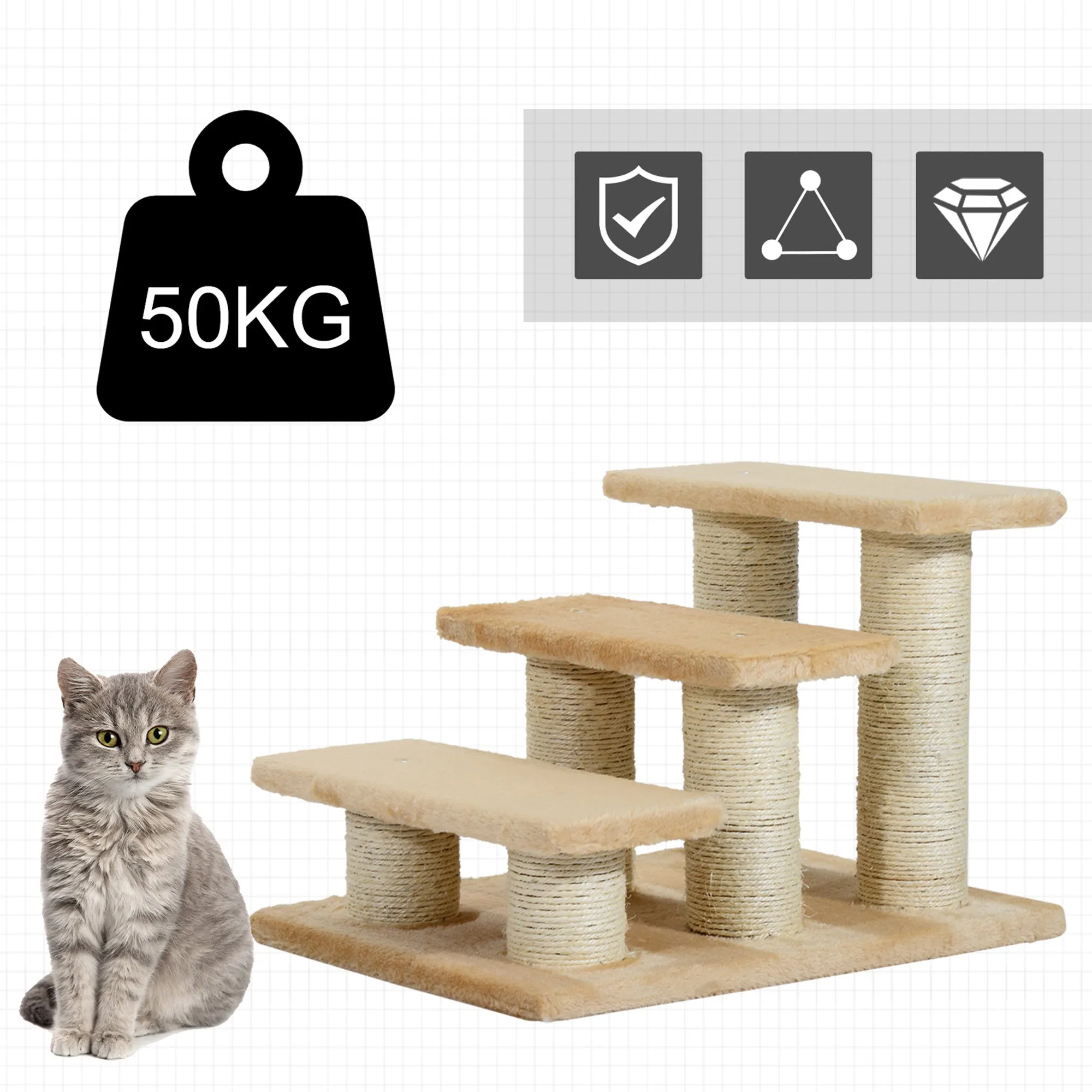 3-Step Pet Steps Pet Climber Ladder with Plush Surface Portable Cat Dog Little Older Animal Easy Climb Stairs Assistance Cream
