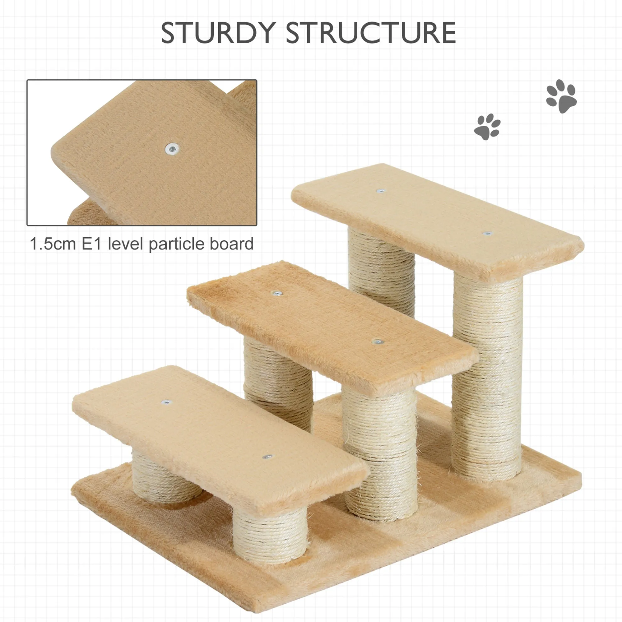 3-Step Pet Steps Pet Climber Ladder with Plush Surface Portable Cat Dog Little Older Animal Easy Climb Stairs Assistance Cream