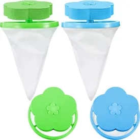 4 Pieces Reusable Washing Machine Lint Catcher Household Washing Machine Lint Mesh Bag Hair Filter Net Pouch Washer Hair Catcher (Green, Blue)
