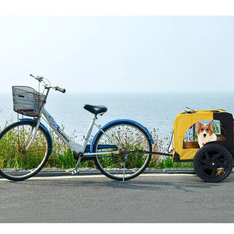 45.7" Outdoor Heavy Duty Foldable Utility Pet Stroller - Yellow Dog Bicycle Trailer
