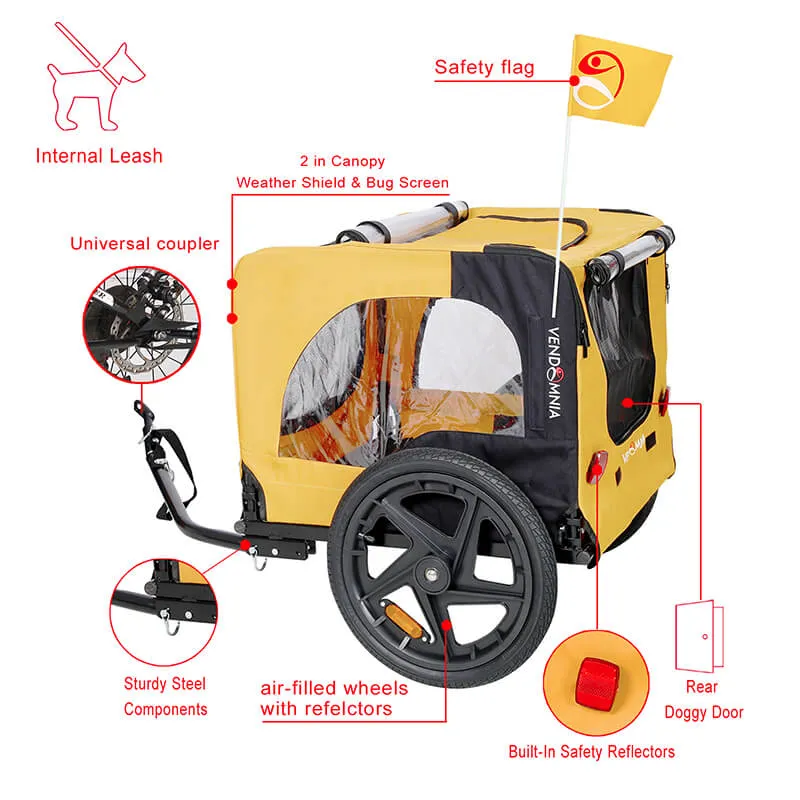 45.7" Outdoor Heavy Duty Foldable Utility Pet Stroller - Yellow Dog Bicycle Trailer