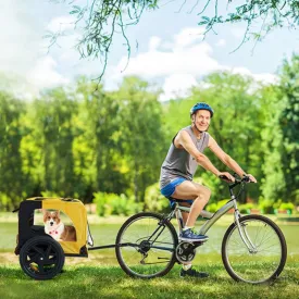 45.7" Outdoor Heavy Duty Foldable Utility Pet Stroller - Yellow Dog Bicycle Trailer