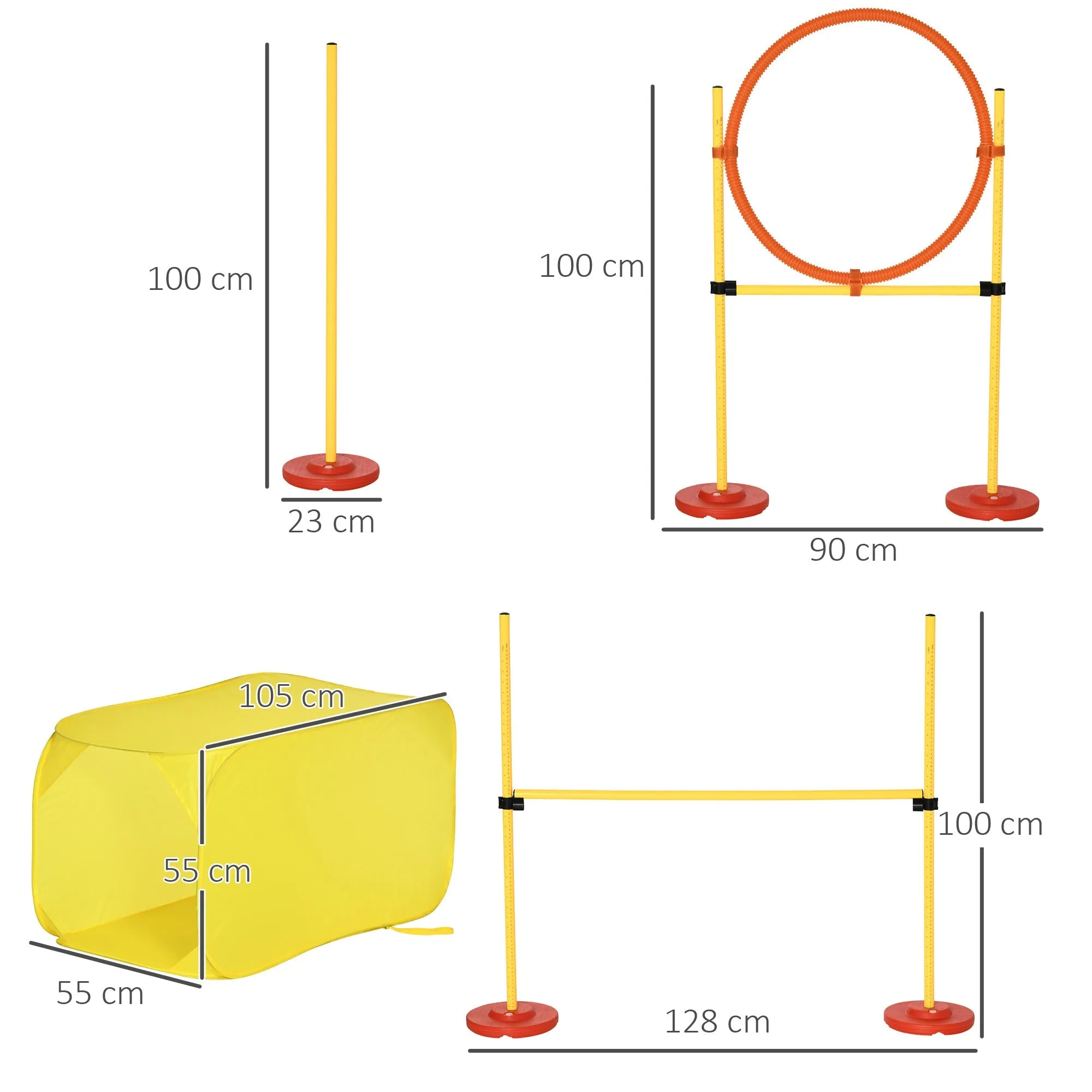 4Piece Portable Pet Agility Training Obstacle Set for DogsWith Adjustable Weave Pole Jumping Ring Adjustable High Jump Tunnel