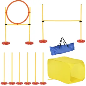 4Piece Portable Pet Agility Training Obstacle Set for DogsWith Adjustable Weave Pole Jumping Ring Adjustable High Jump Tunnel