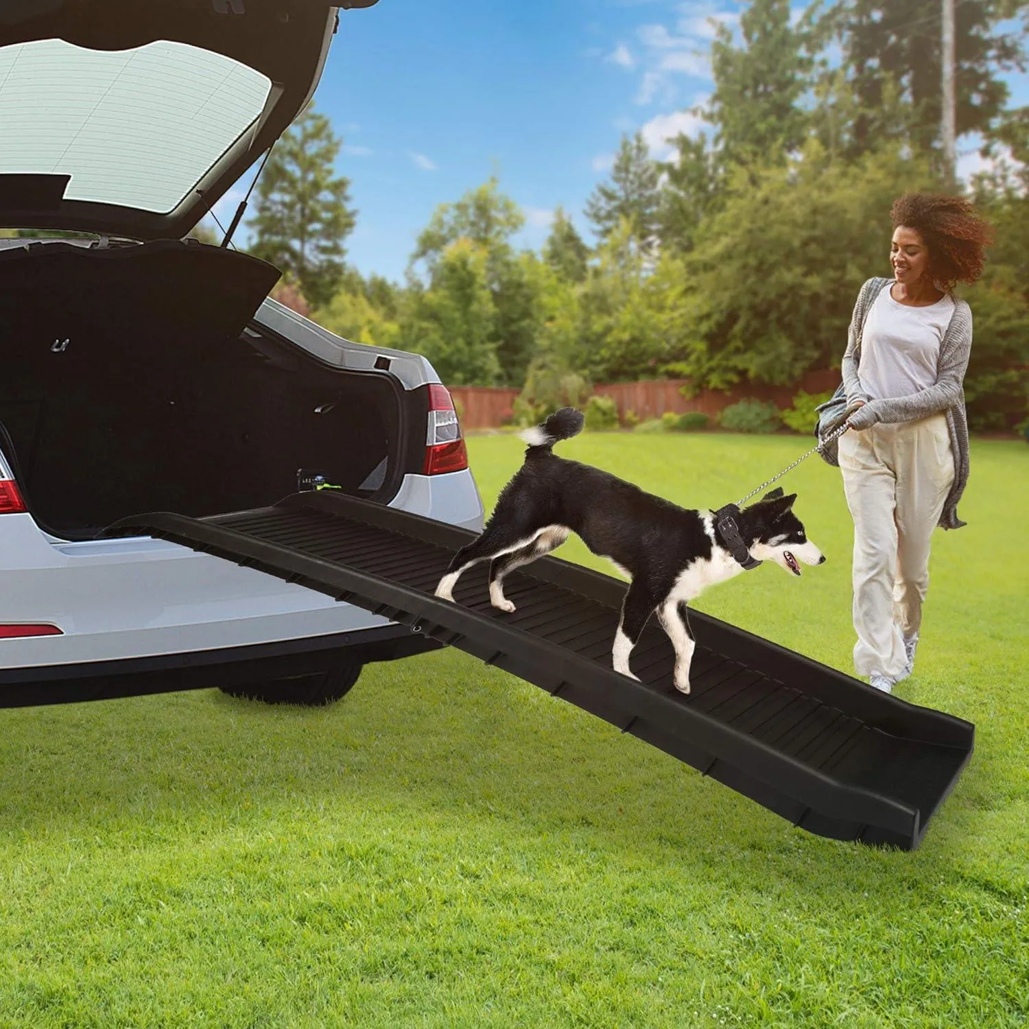 5ft Folding Dog Ramp Portable Anti-Slip Pet Ramp with Wide Steps Raised Side, Black