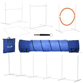 6-Piece Dog Agility Equipment Set with 3(m) Long Tunnel & Canine Whistle Pause Box Jumps Weave Poles Multicolour