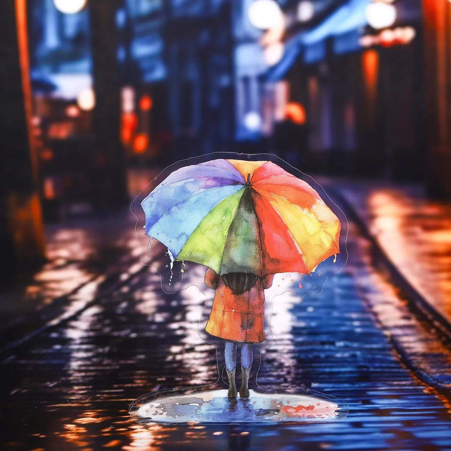 90Pcs A Walk in The Rain Series PET Scrapbook Stickers, Rainy Girl Raincoat Umbrella Stickers Kit for Scrapbooking, Junk Journal Ephemera, DIY Crafts Waterproof Journaling Supplies