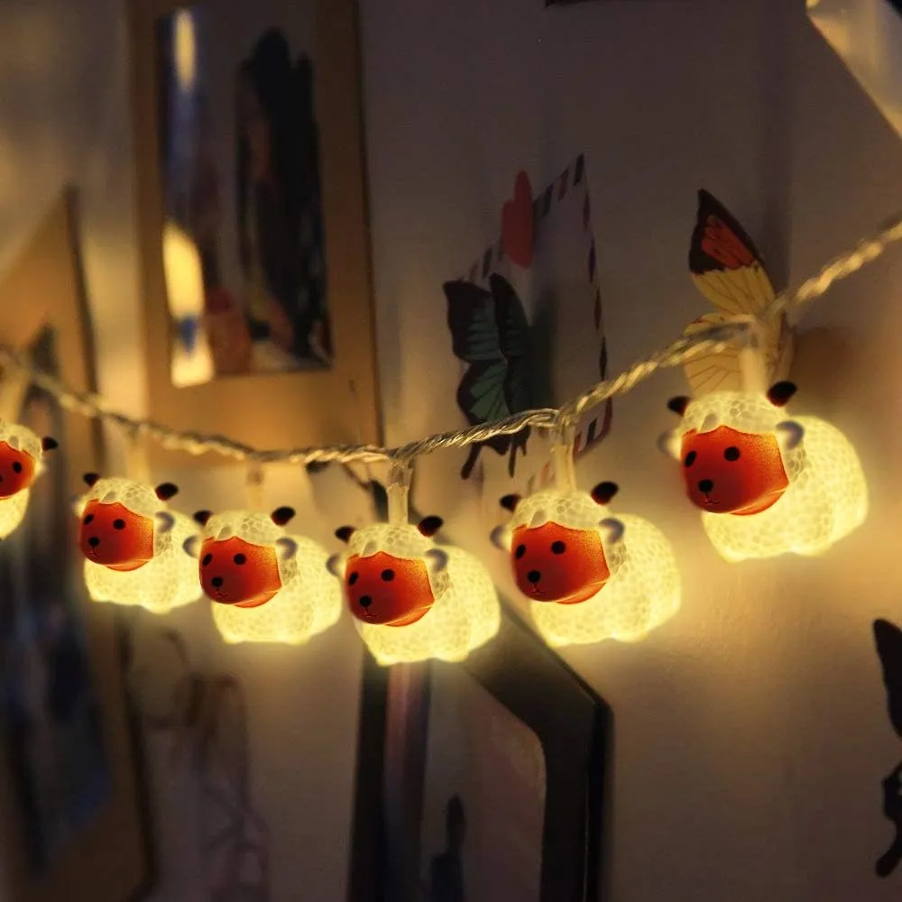 AceList Children's Kids Room Cute Animal Painted Little Sheep 10 LED String Lights for Holiday Lights Wall Window Tree Decorative Lights Party Yard & Garden Kids Bedroom Living-Room Dorm Decor