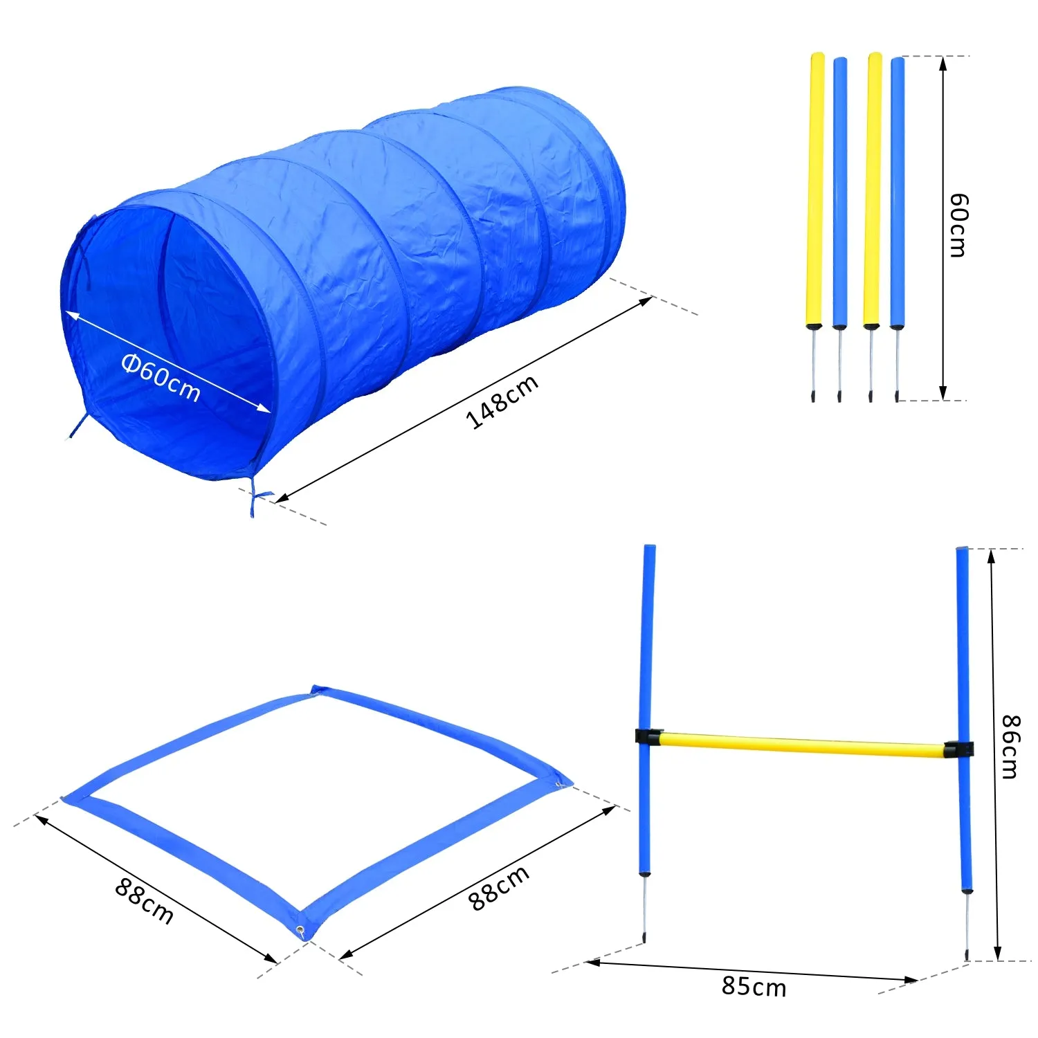 Adjustable Pet Agility Training Set-Blue/Yellow