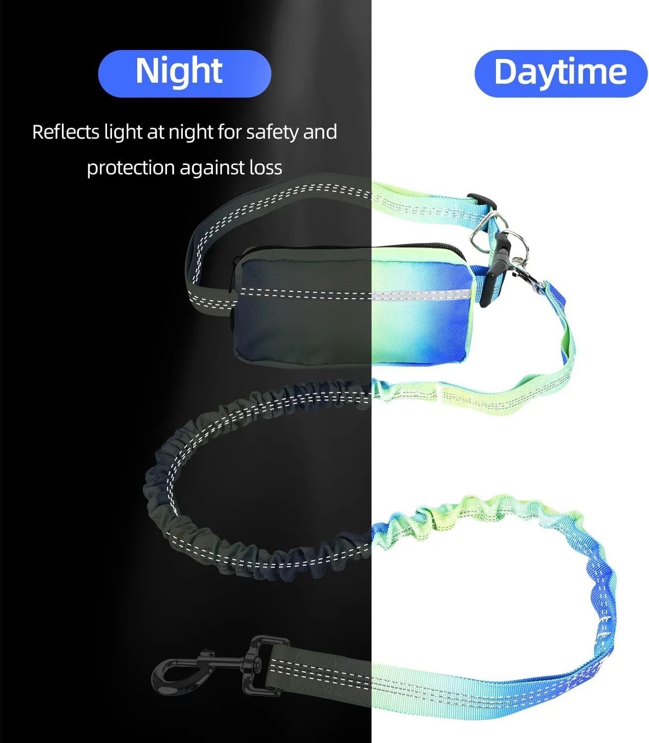 Adjustable Waist Leash with Zipper Pouch for Dog,Shock Absorbing Bungee Hands Free 3.9-6 Feet Long with Reflective Stitches,Wide Padded Waist Dog Running Leash