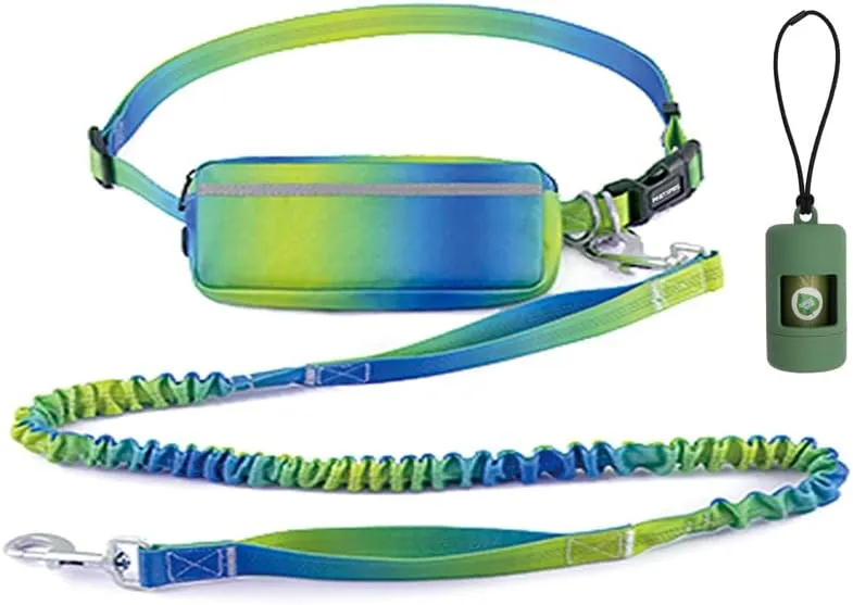 Adjustable Waist Leash with Zipper Pouch for Dog,Shock Absorbing Bungee Hands Free 3.9-6 Feet Long with Reflective Stitches,Wide Padded Waist Dog Running Leash