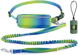 Adjustable Waist Leash with Zipper Pouch for Dog,Shock Absorbing Bungee Hands Free 3.9-6 Feet Long with Reflective Stitches,Wide Padded Waist Dog Running Leash