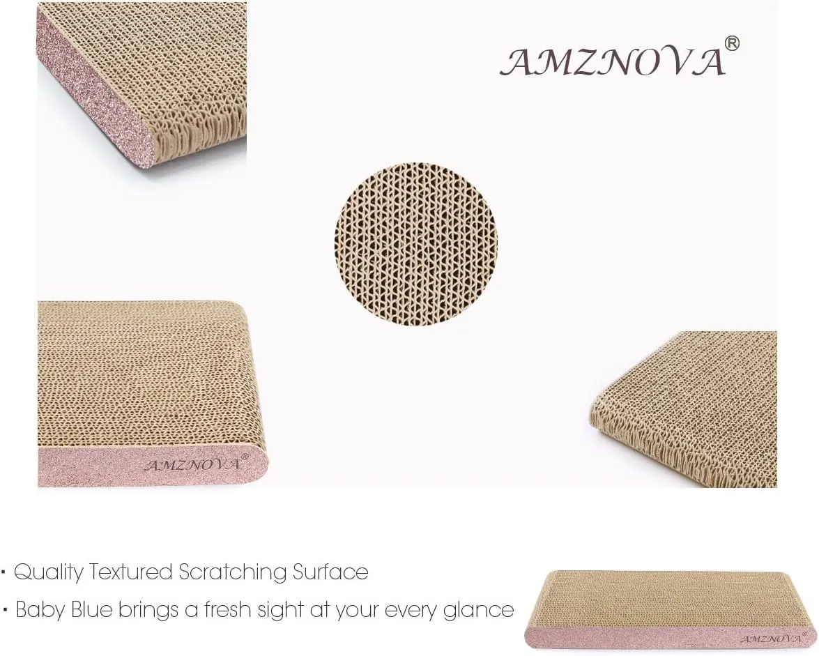 AMZNOVA Cat Scratcher, Scratching Pad, Durable Recyclable Cardboard with Catnip, Narrow, Glitter Rose Gold