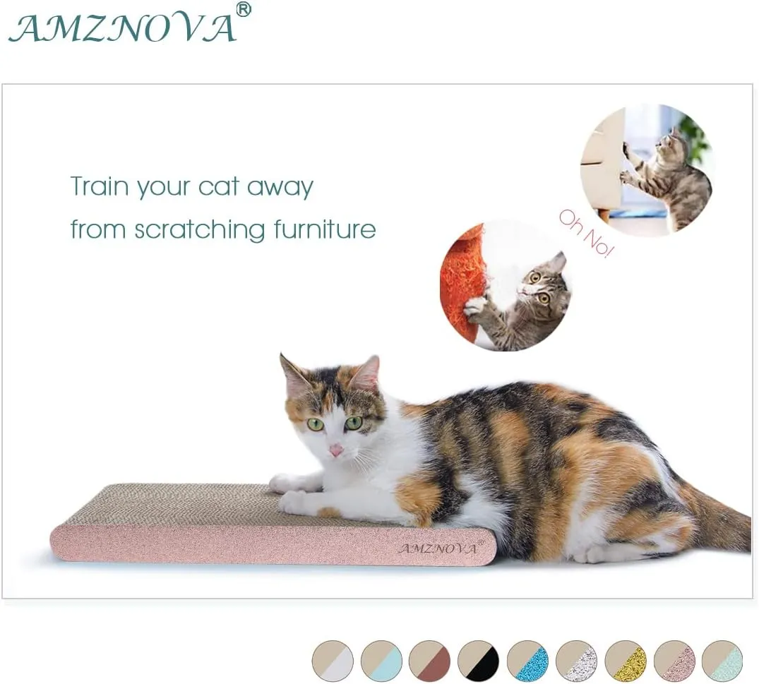 AMZNOVA Cat Scratcher, Scratching Pad, Durable Recyclable Cardboard with Catnip, Narrow, Glitter Rose Gold