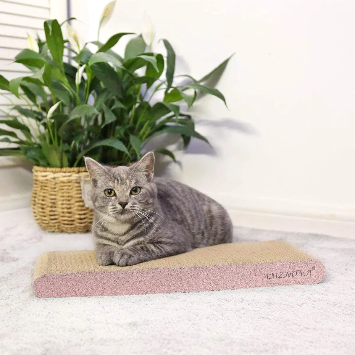 AMZNOVA Cat Scratcher, Scratching Pad, Durable Recyclable Cardboard with Catnip, Narrow, Glitter Rose Gold
