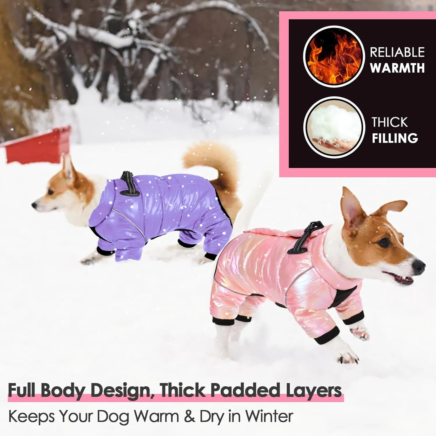 AOFITEE Dog Coat, Waterproof Dog Jacket for Winter, Warm Fullbody Dog Snowsuit, Zip Up Fleece Dog Vest, Cold Weather Dog Coats with Reflective Stripes, Outdoor Windproof Dog Apparel for Small Dogs, S