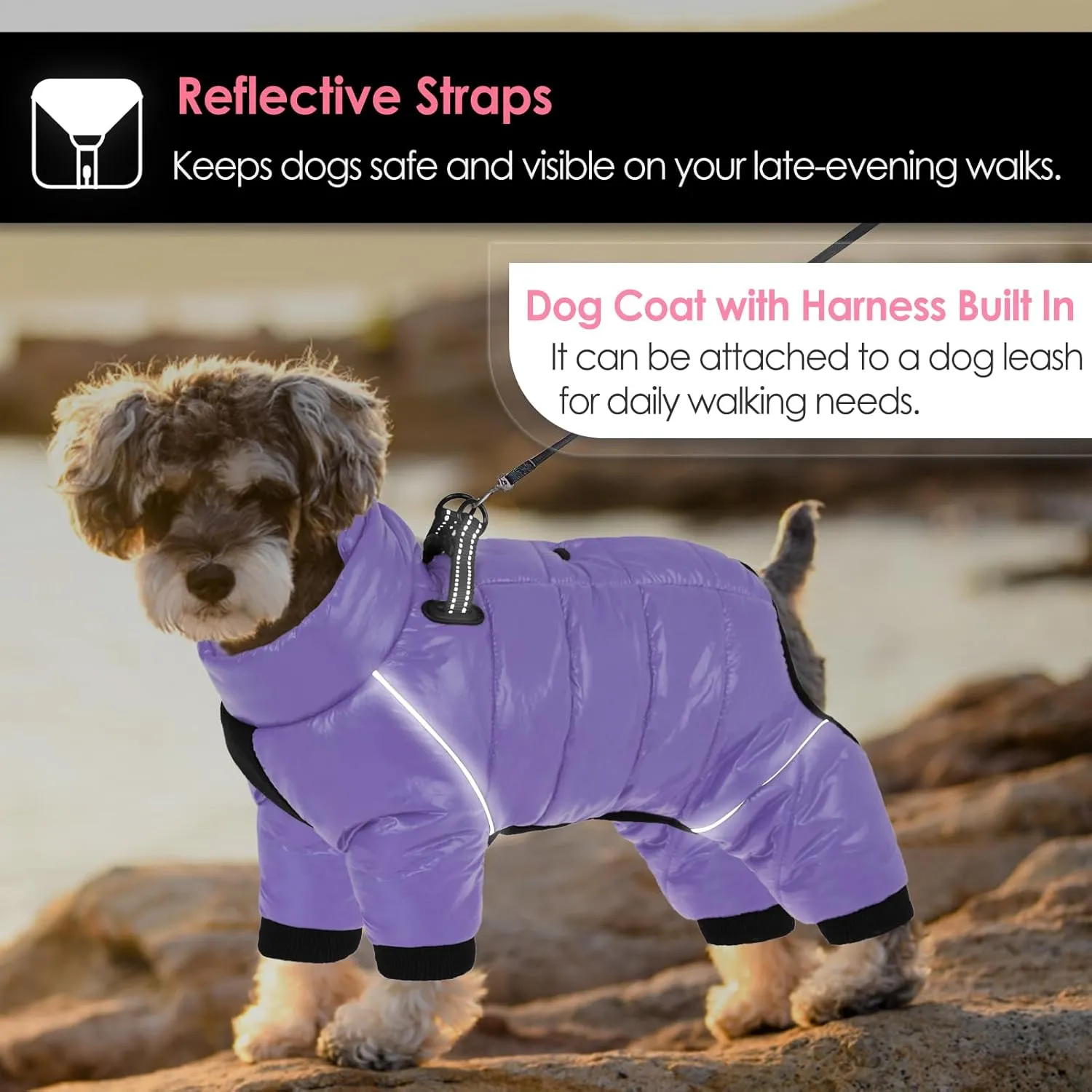 AOFITEE Dog Coat, Waterproof Dog Jacket for Winter, Warm Fullbody Dog Snowsuit, Zip Up Fleece Dog Vest, Cold Weather Dog Coats with Reflective Stripes, Outdoor Windproof Dog Apparel for Small Dogs, S