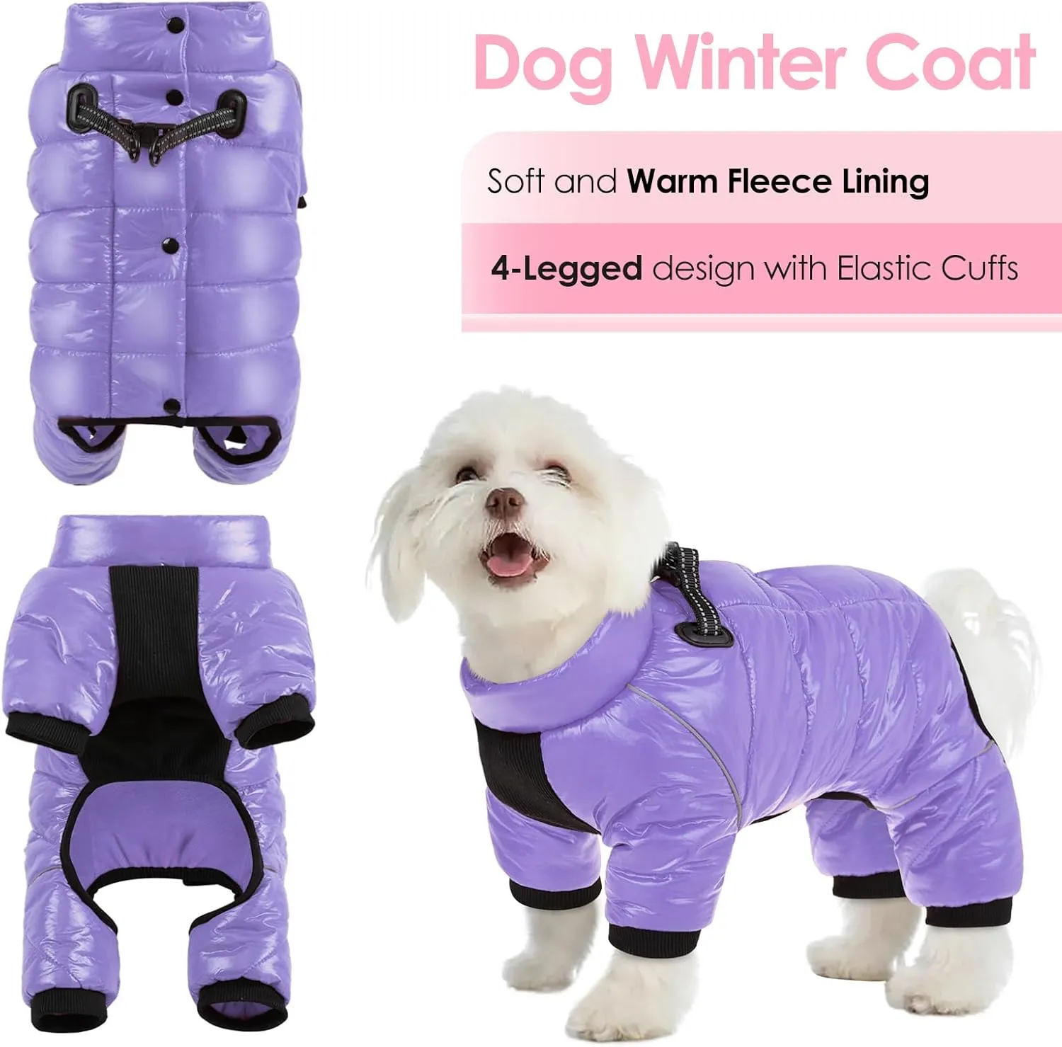 AOFITEE Dog Coat, Waterproof Dog Jacket for Winter, Warm Fullbody Dog Snowsuit, Zip Up Fleece Dog Vest, Cold Weather Dog Coats with Reflective Stripes, Outdoor Windproof Dog Apparel for Small Dogs, S