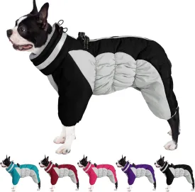 AOFITEE Small Dog Warm Winter Jacket With Built-in Harness, Windproof Reflective Turtleneck Puffer Snowsuit, Four-Legged Fleece Coat for Small Medium Large Dogs