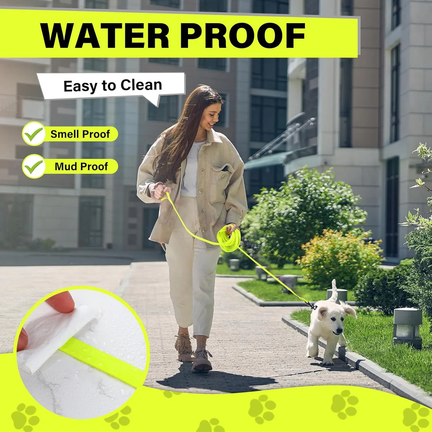 Biothane Long Line Dog Leash 5ft, 10ft, 16ft, 30ft, 50ft PVC Recall Waterproof Dog Leash Beach Swimming Tracking Training Dogs Lead for Pet, Medium and Large Dogs
