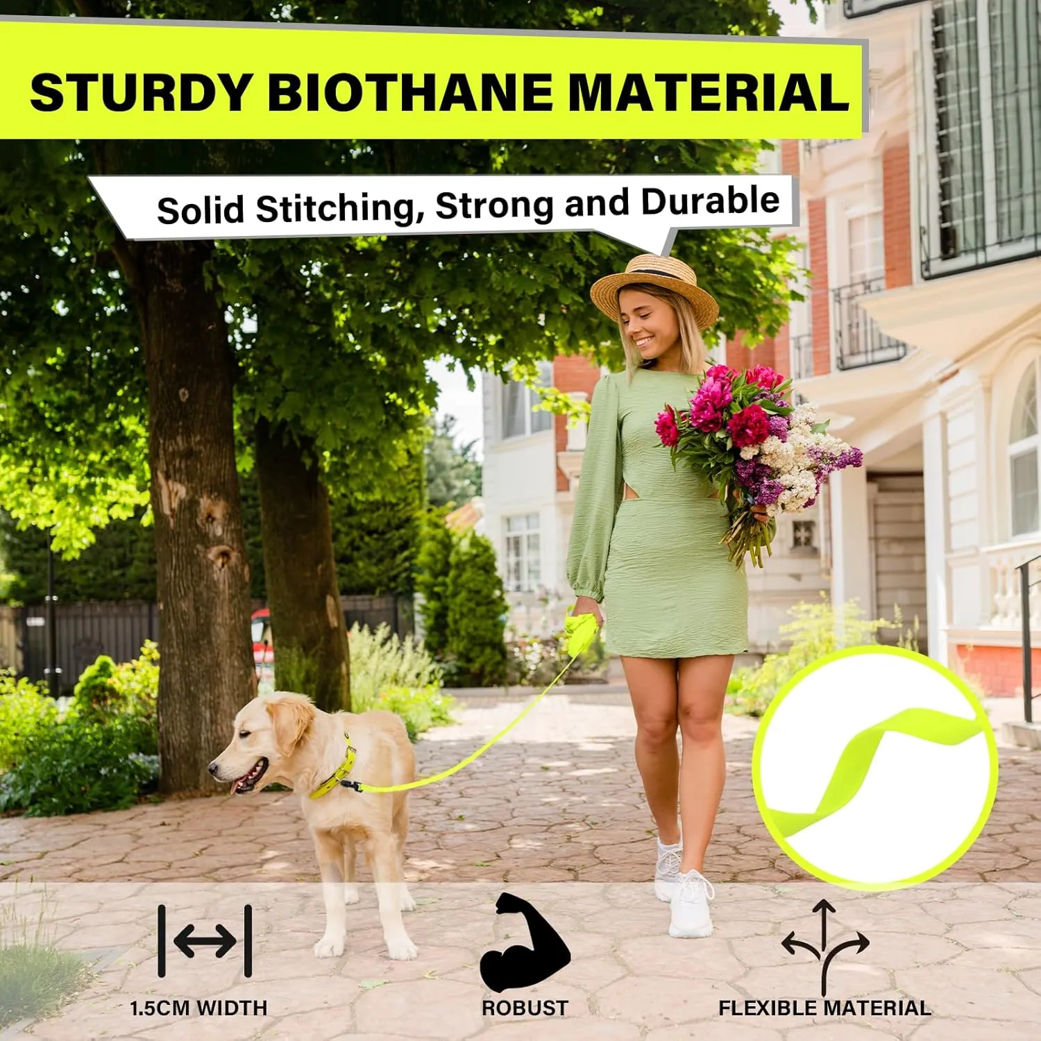Biothane Long Line Dog Leash 5ft, 10ft, 16ft, 30ft, 50ft PVC Recall Waterproof Dog Leash Beach Swimming Tracking Training Dogs Lead for Pet, Medium and Large Dogs