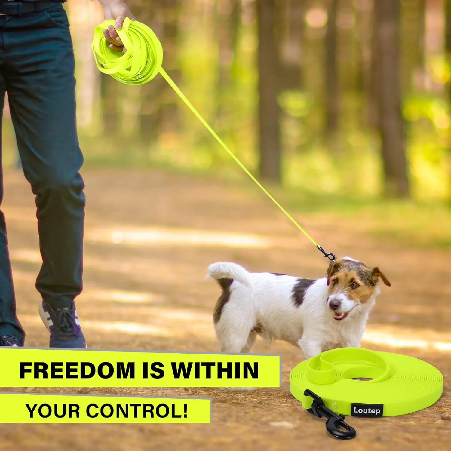Biothane Long Line Dog Leash 5ft, 10ft, 16ft, 30ft, 50ft PVC Recall Waterproof Dog Leash Beach Swimming Tracking Training Dogs Lead for Pet, Medium and Large Dogs