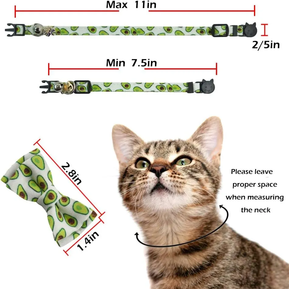 Bowtie Cat Collars Breakaway with Bell, Adjustable Cute Kitty Collars Safety Buckle Kitten Collar for Cat Puppy 7.5-11in