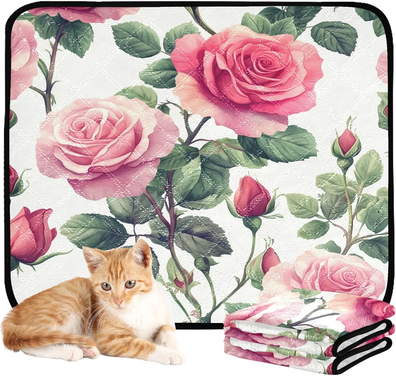 Burbuja Pink Red Roses Washable Pee Pad for Dogs, Absorbent Leakproof Puppy Training Pad Reusable & Waterproof & Non-Slip Whelping Pad for Playpen Crate Bed Sofa, 20x24 in