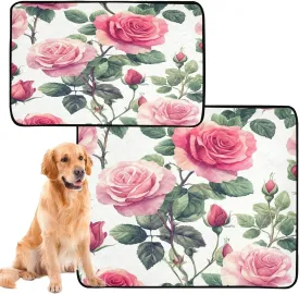 Burbuja Pink Red Roses Washable Pee Pad for Dogs, Absorbent Leakproof Puppy Training Pad Reusable & Waterproof & Non-Slip Whelping Pad for Playpen Crate Bed Sofa, 20x24 in