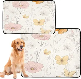 Burbuja Pink Yellow Flowers Washable Pee Pad for Dogs, Absorbent Leakproof Puppy Training Pad Reusable & Waterproof & Non-Slip Whelping Pad for Playpen Crate Bed Sofa