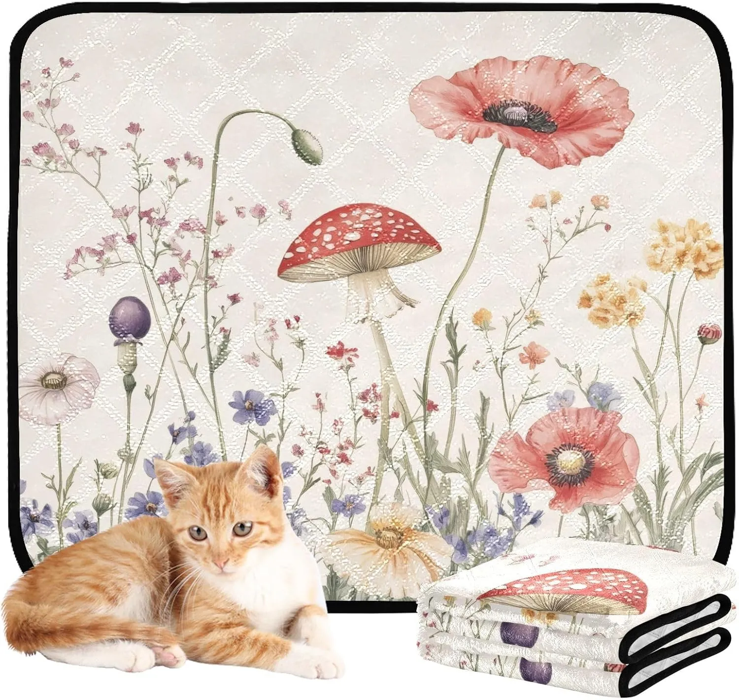 Burbuja Retro Floral Twig Washable Pee Pad for Dogs, Absorbent Leakproof Puppy Training Pad Reusable & Waterproof & Non-Slip Whelping Pad for Playpen Crate Bed Sofa