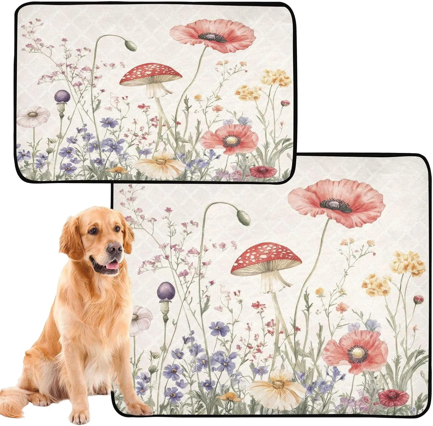Burbuja Retro Floral Twig Washable Pee Pad for Dogs, Absorbent Leakproof Puppy Training Pad Reusable & Waterproof & Non-Slip Whelping Pad for Playpen Crate Bed Sofa