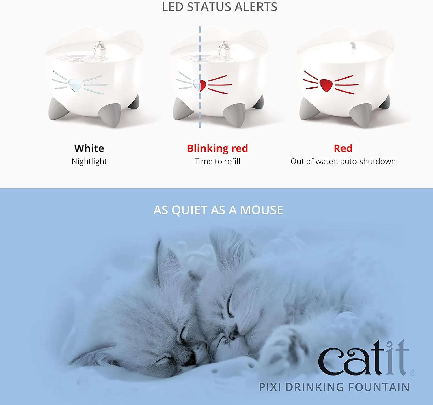 Catit PIXI Drinking Fountain  Cat Water Fountain with Triple Filter and Ergonomic Drinking Options, Pink