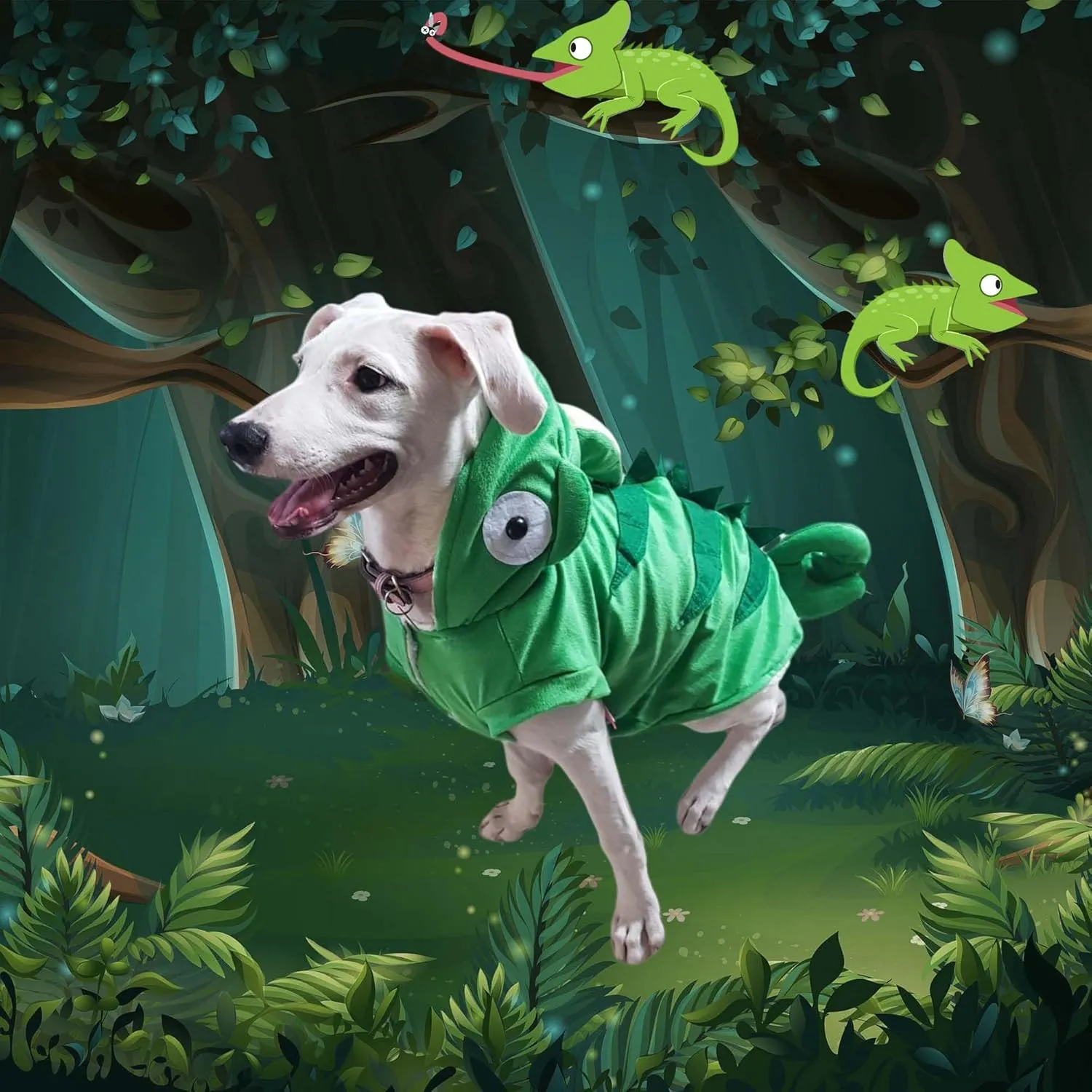 Chameleon Dog Costume for Halloween,Winter Fleece Pet Cat Coat Jacket for Small Medium Large Dog,Pet Funny Clothes Hoodie Labrador Bulldog Chihuahua(Green, XXL)