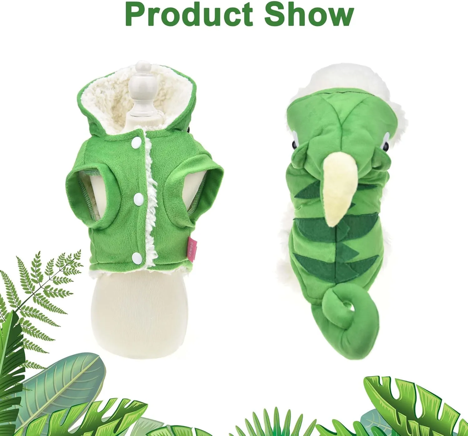 Chameleon Dog Costume for Halloween,Winter Fleece Pet Cat Coat Jacket for Small Medium Large Dog,Pet Funny Clothes Hoodie Labrador Bulldog Chihuahua(Green, XXL)