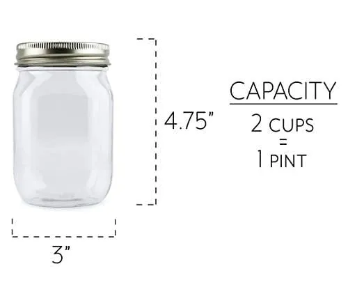 Cornucopia Small Coin Bank Jars (4-Pack); 16oz Clear Plastic Mason Jar Coin Banks w/Gold Slotted Lids