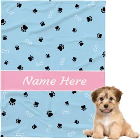 Custom Pet Name Blanket Personalized Dogs Customized Puppy ,Dog Gift for Dog Lovers Mom Dad Cute Paw Prints Soft Flannel Throw Bed Sofa Travel Extra Small 40''x30'' Blue Dog Paw Print