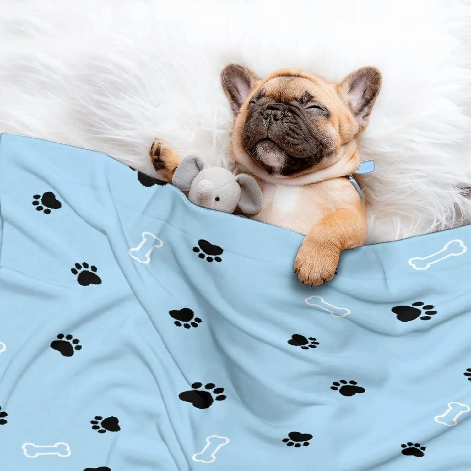 Custom Pet Name Blanket Personalized Dogs Customized Puppy ,Dog Gift for Dog Lovers Mom Dad Cute Paw Prints Soft Flannel Throw Bed Sofa Travel Extra Small 40''x30'' Blue Dog Paw Print