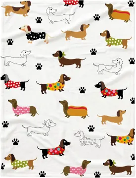 Dachshund Dog Blanket,Personalized Puppy Blanket,Pet Gift for Dog Lovers Mom Dad Cute Dog Paw Prints Soft Flannel Throw Blanket for Bed Sofa Travel Extra Small 40"x30" for Pet