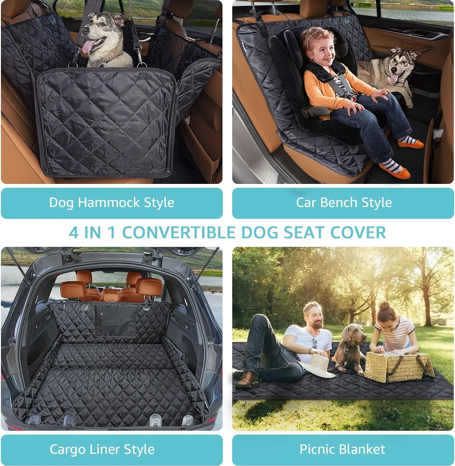 Dog Car Seat Cover for Back Seat with Mesh Window - Waterproof Dog Hammock for Car with Side Flaps, Car Door Protection - Nonslip, Scratchproof Pet Rear Seat Cover for Cars, SUVs, Trucks(Black)