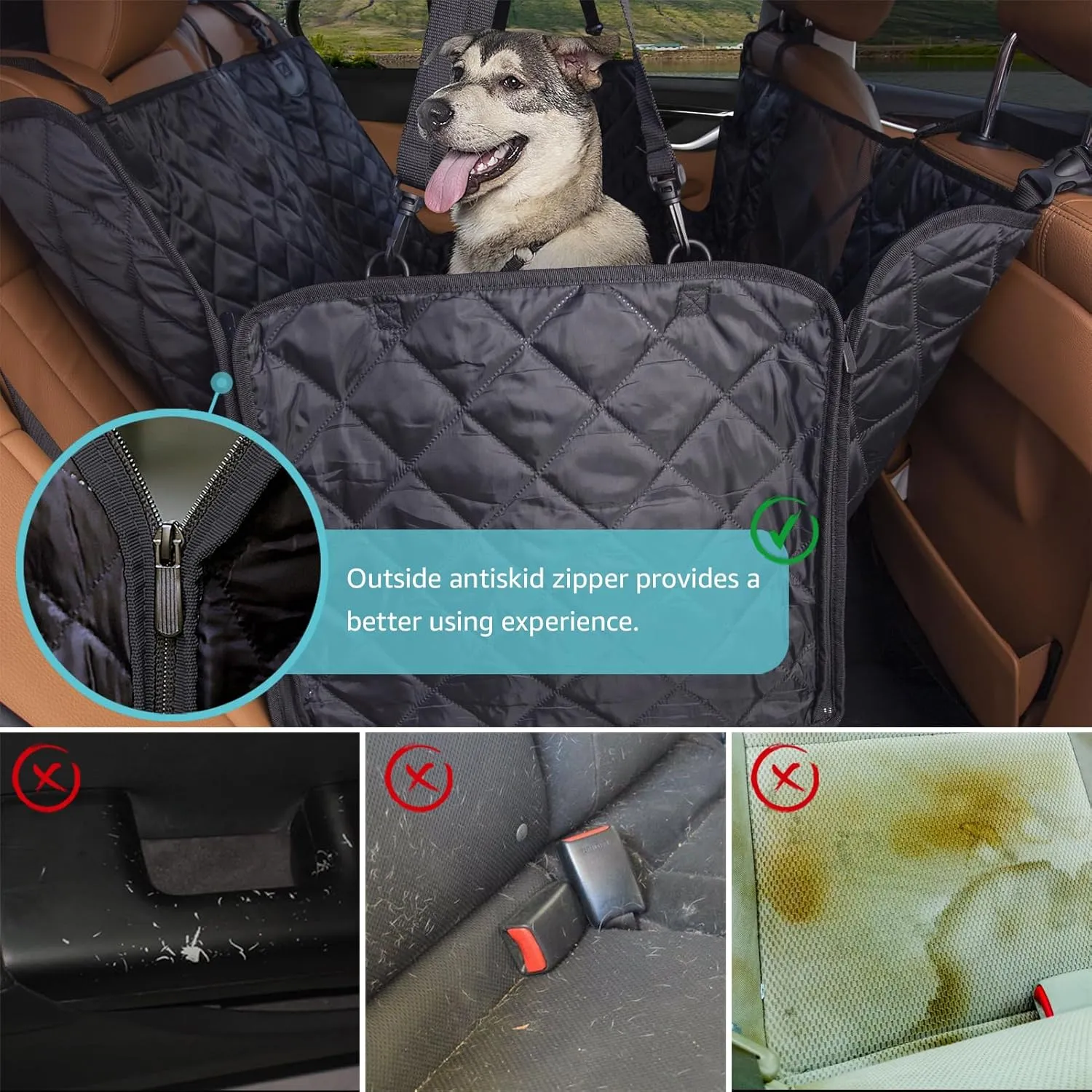 Dog Car Seat Cover for Back Seat with Mesh Window - Waterproof Dog Hammock for Car with Side Flaps, Car Door Protection - Nonslip, Scratchproof Pet Rear Seat Cover for Cars, SUVs, Trucks(Black)