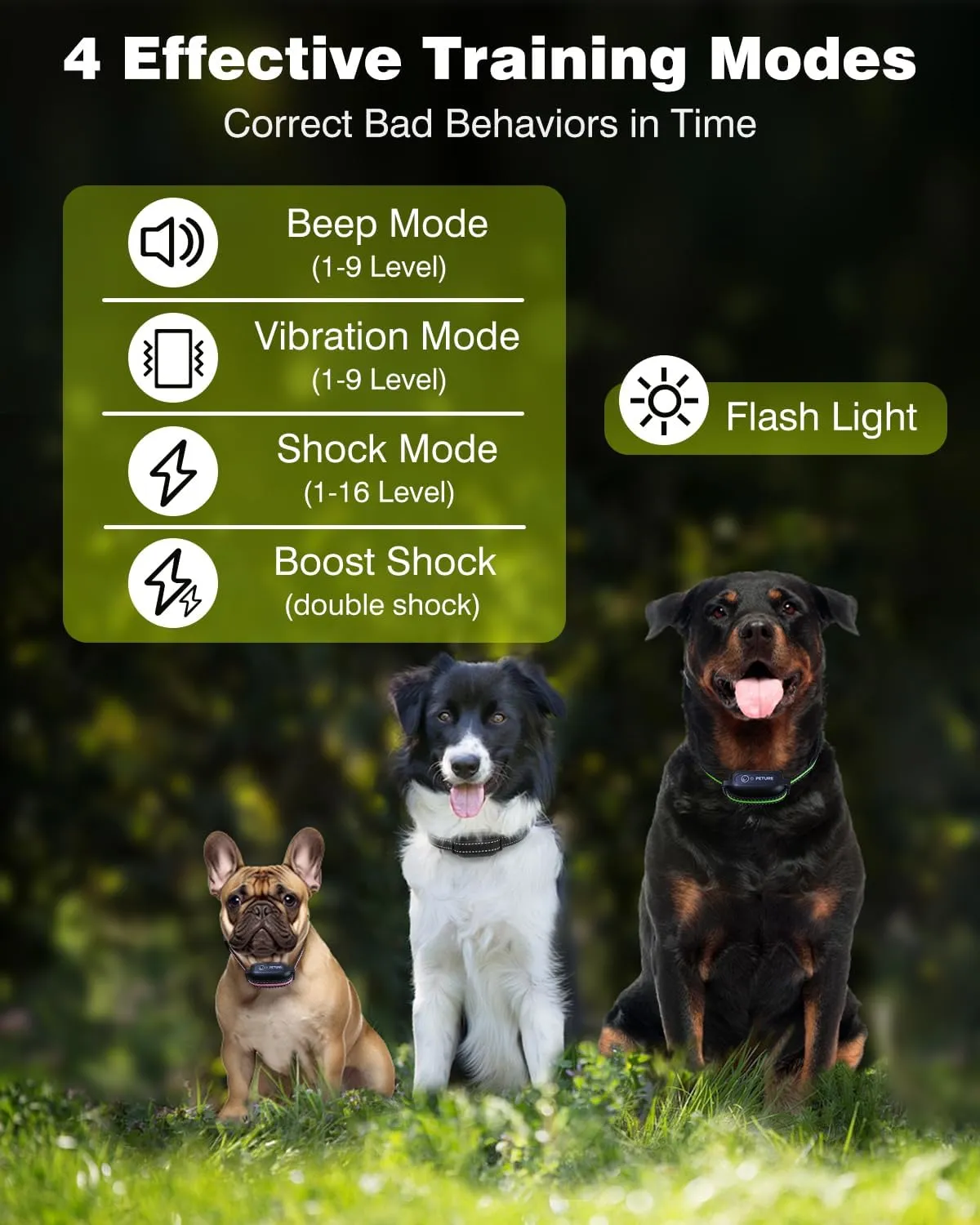 Dog Shock Collar with Remote 3 Pack -3300FT Rechargeable IPX7 Waterproof 3 Dogs Training Collar with Fashlight, Electric Collar for Small Medium Large Dogs 5-150lbs, 4 Training Modes, Adjustable Strap