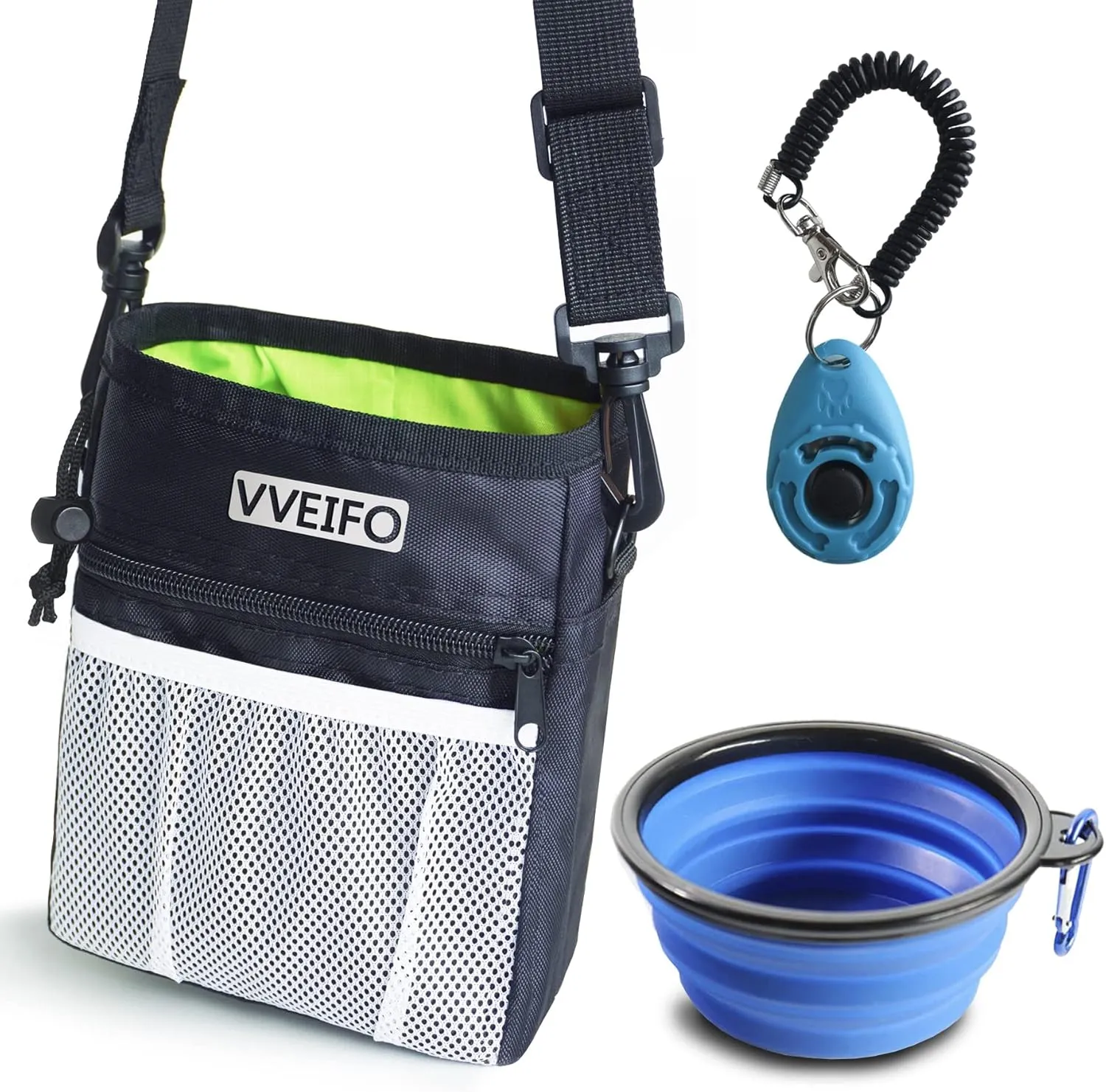 Dog Treat Pouch, Dog Training Pouch Bag, Collapsible Bowl and Clicker Training Kit, Suitable for small and large dogs, 3 Ways to Wear (Treat Pouch  Clicker  Foldable Pet Bowl