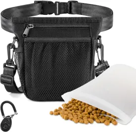 Dog Treat Pouch with Silicone Snack Pouch, 2 Cup Treat Bag Dog Treat Pouches for Pet Training with Clicker, Stronger Magnetic Closure, 3 Ways to Wear Dog Walking Bag