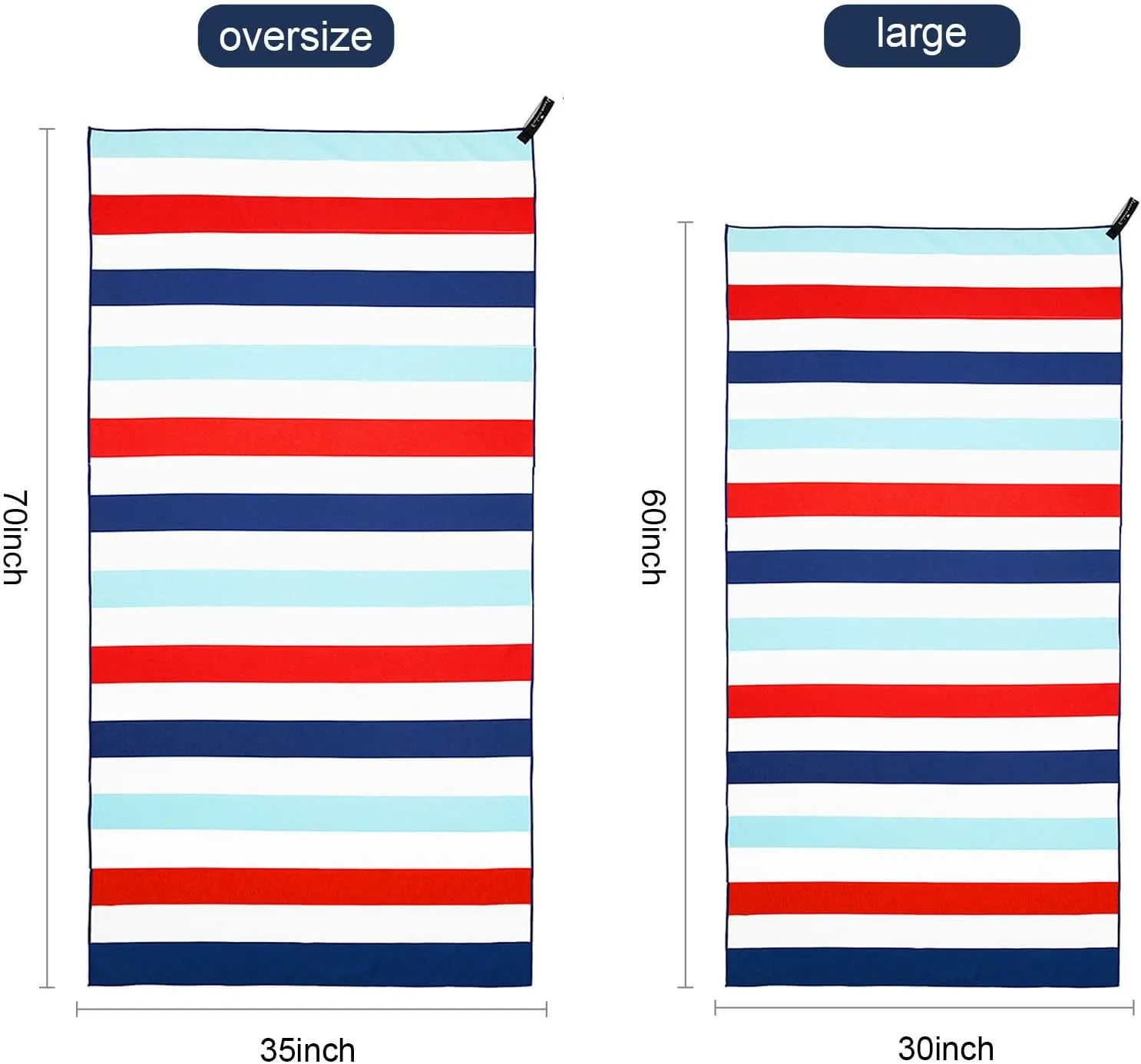 Exclusivo Mezcla Large Quick Dry Beach Towel, Microfiber Sand Free Cabana Stripe Pool Bath Swim Towel with Bag, Lightweight and Thin (Navy, 30x60 Inches)