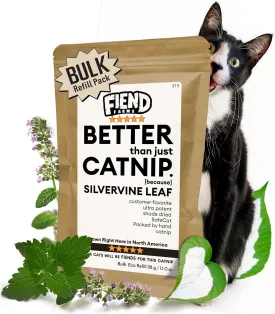 Fiend Catnip   Silvervine for Cats & Kittens Bulk Refill Rescue Pack 1 Cup (38g)  Safety-Cut Premium Fine Cat Nip Blend with Vegan Silver Vine  Ultra Potent, North American Create a Monster!